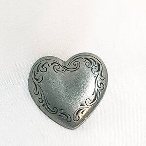 Danforth 1992 Pewter Heart Lapel Pin 1" Silver tone Signed